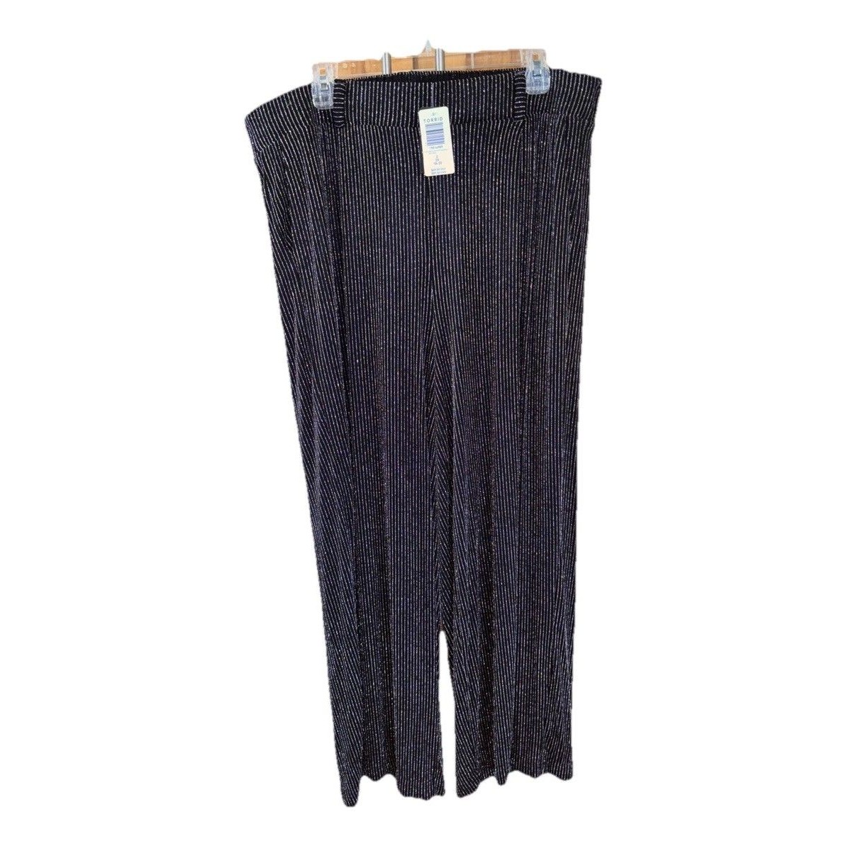 Torrid Black Pants Glitter Striped Wide Leg 2x New Pockets Elastic Waist Pullon